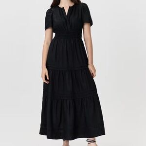 Quince NWT 100% Organic Cotton Black Poplin Tiered Maxi Dress Size Medium